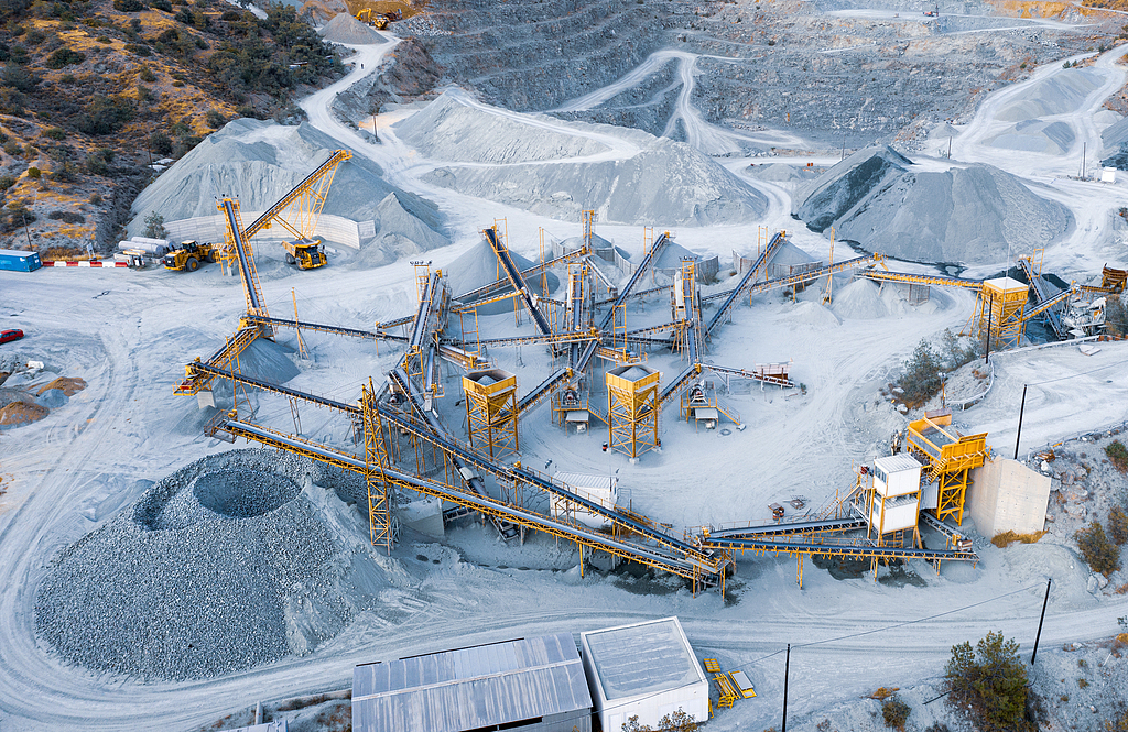 Quarry crushing and screening line, aerial view